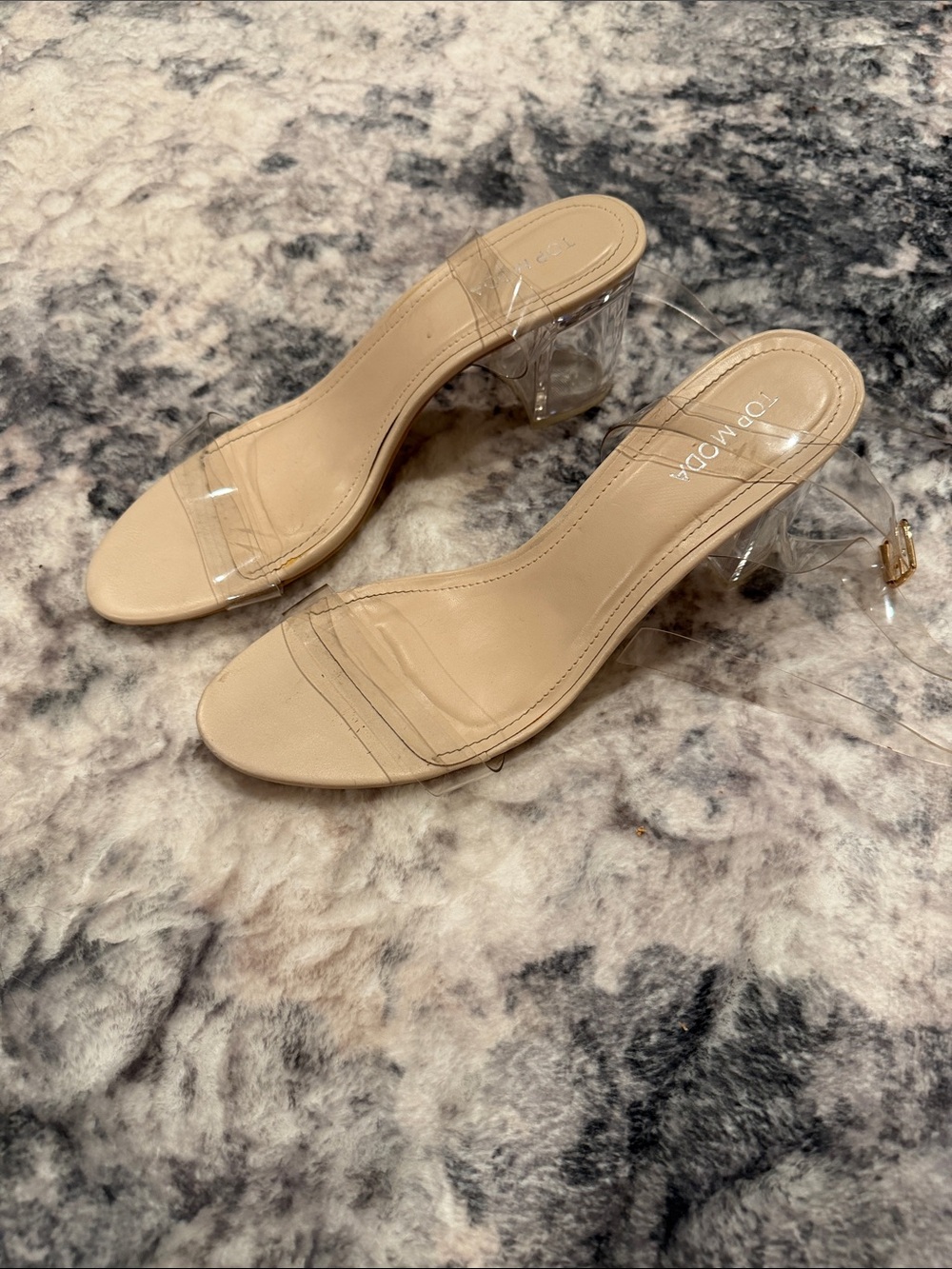 TOP Moda Nude Clear Strap Block Heel Sandals